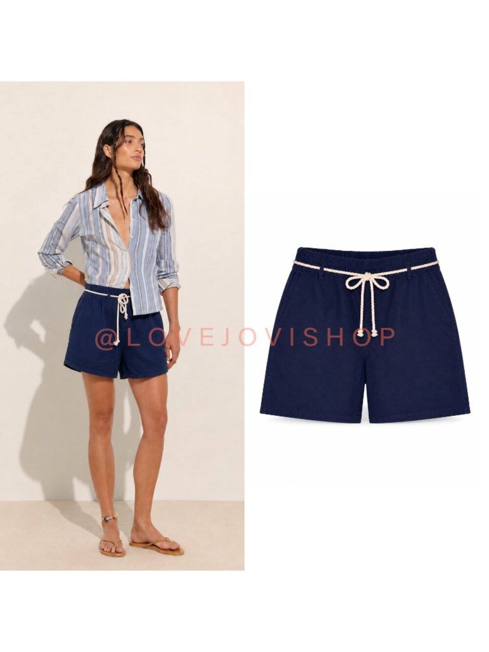 Shorts | US Polo Assn Premium Navy Cotton Shorts w Rope Belt | Elastic Waist | L